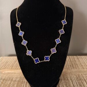 Elegant Blue and Gold Clover Necklace